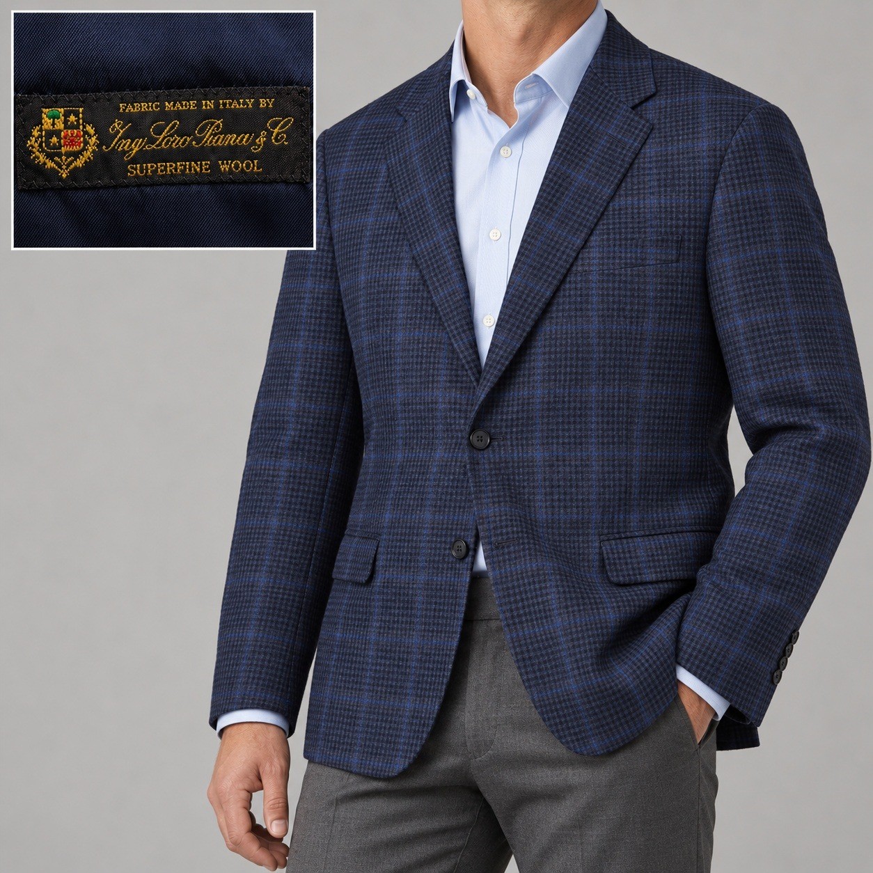 Loro Piana Sport Coat Mens 42R Samuelsohn Blue Plaid Wool Beckett Blazer