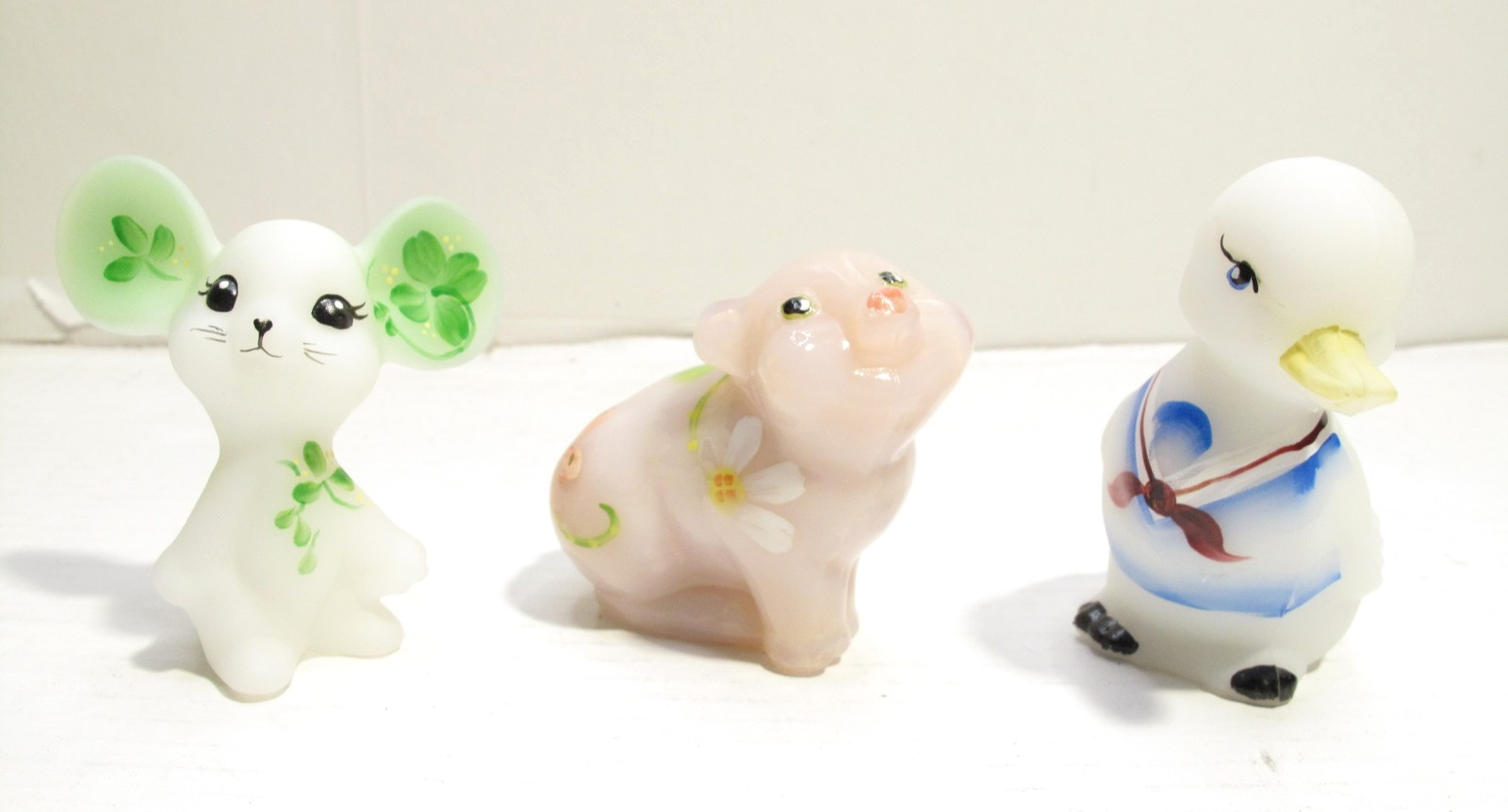 Lot of 3 Vintage FENTON Hand-Painted Signed Figurines Mouse Pig Duck