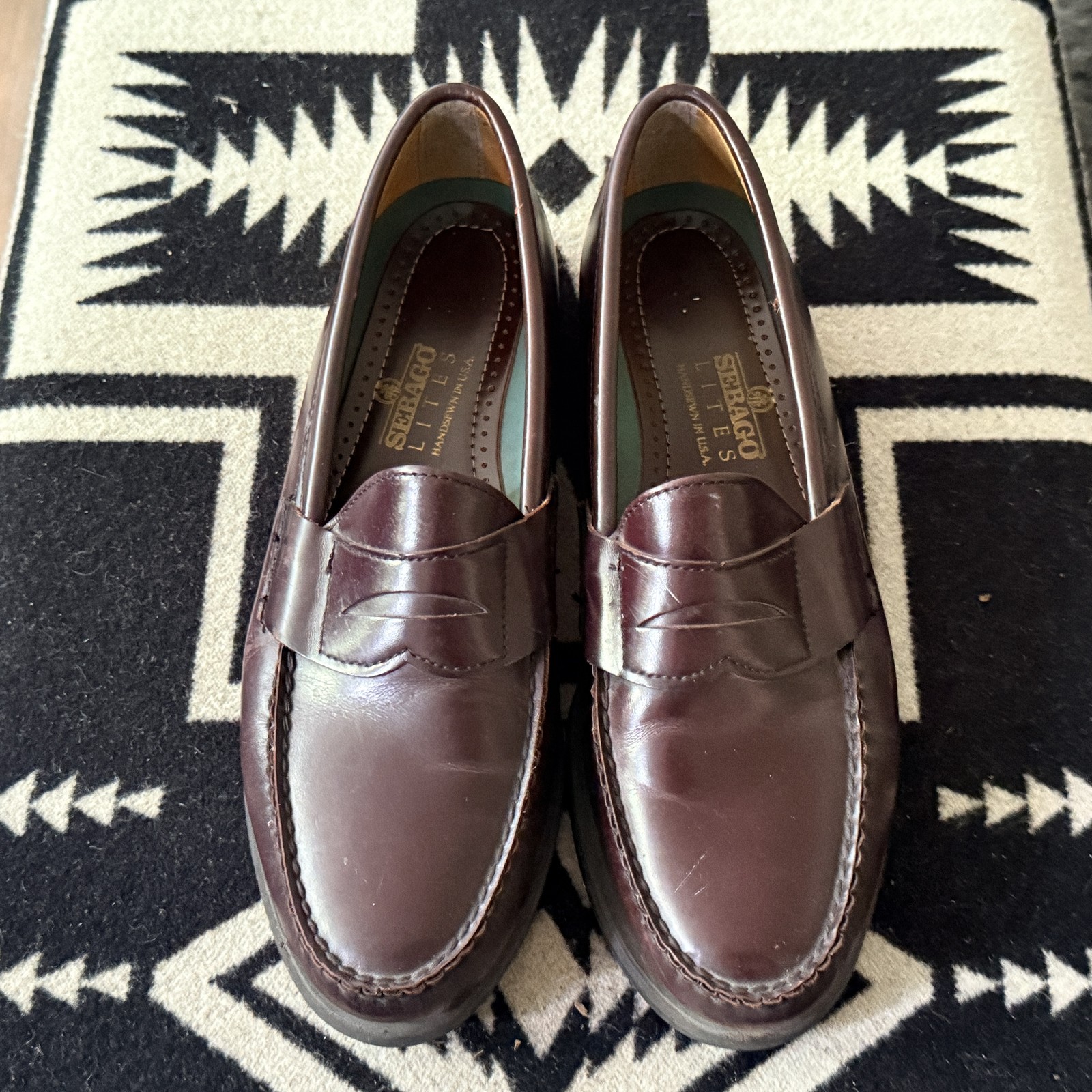 Sebago Lites Penny Loafers Burgundy Leather Made in USA Men\'s Size 10.5 D