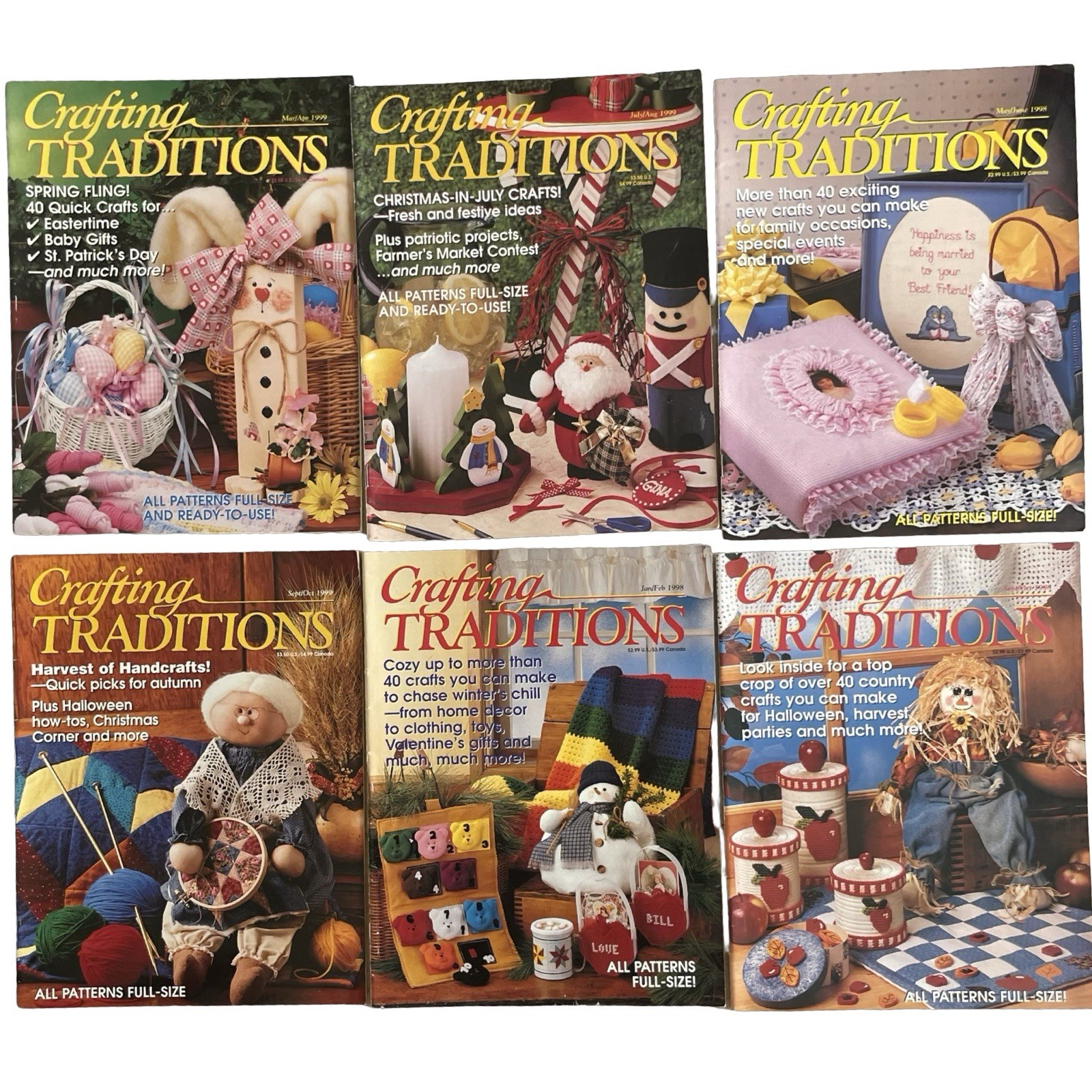 6 Crafting Traditions Magazine Vintage With Full Size Patterns 1999 Lot