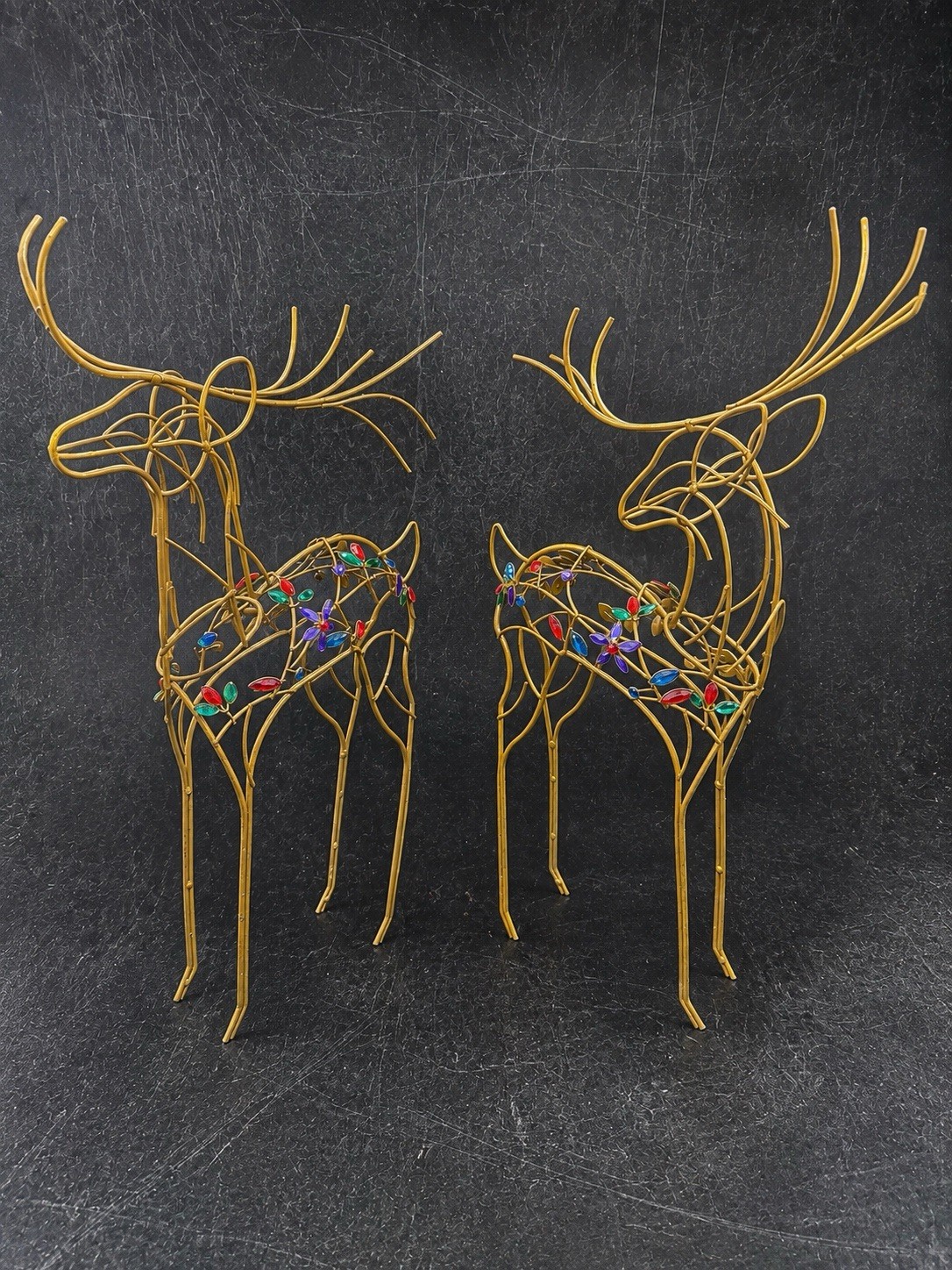 Pair Robert Stanley Royal Palace Gold Metal Jeweled Reindeer Christmas Deer Set Pair Robert Stanley Royal Palace Gold Metal Jeweled Reindeer Christmas Deer Set