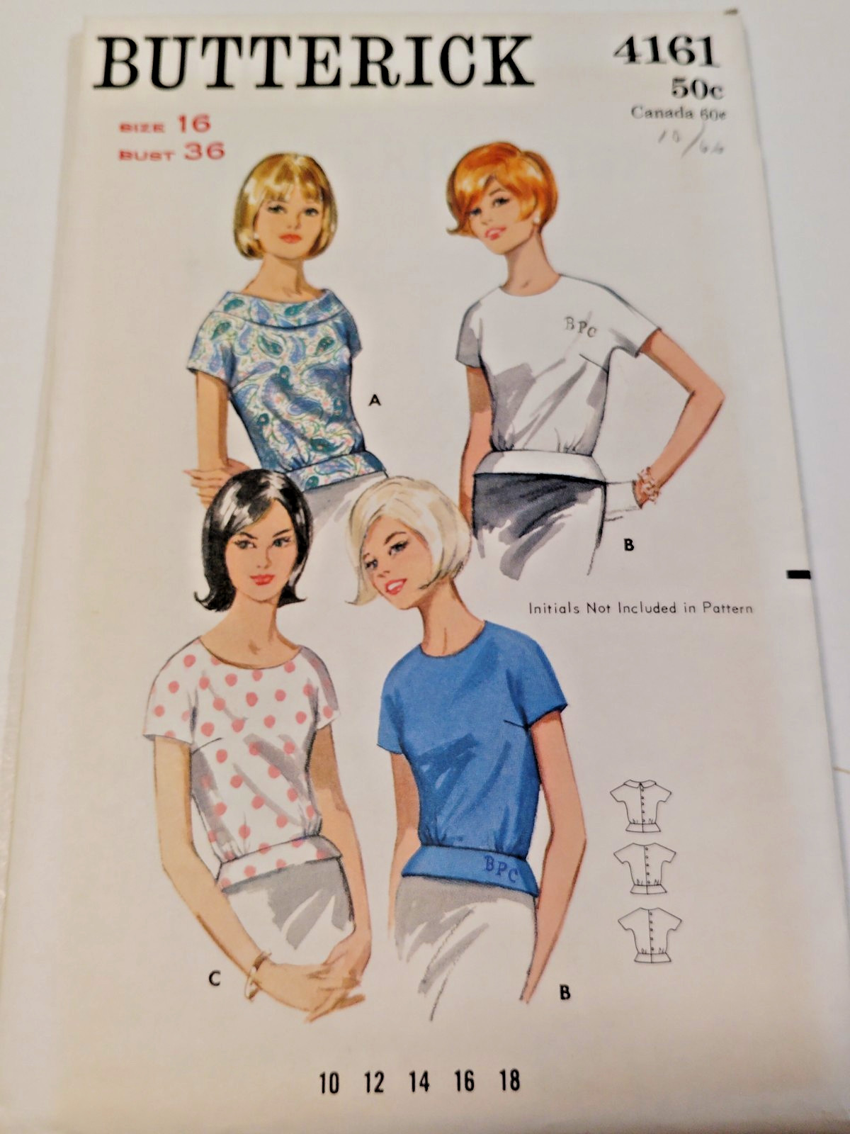 Butterick 4161 Shirt Blouse Top Sewing Pattern Ladies 16 VTG 60\'s UC Pullover