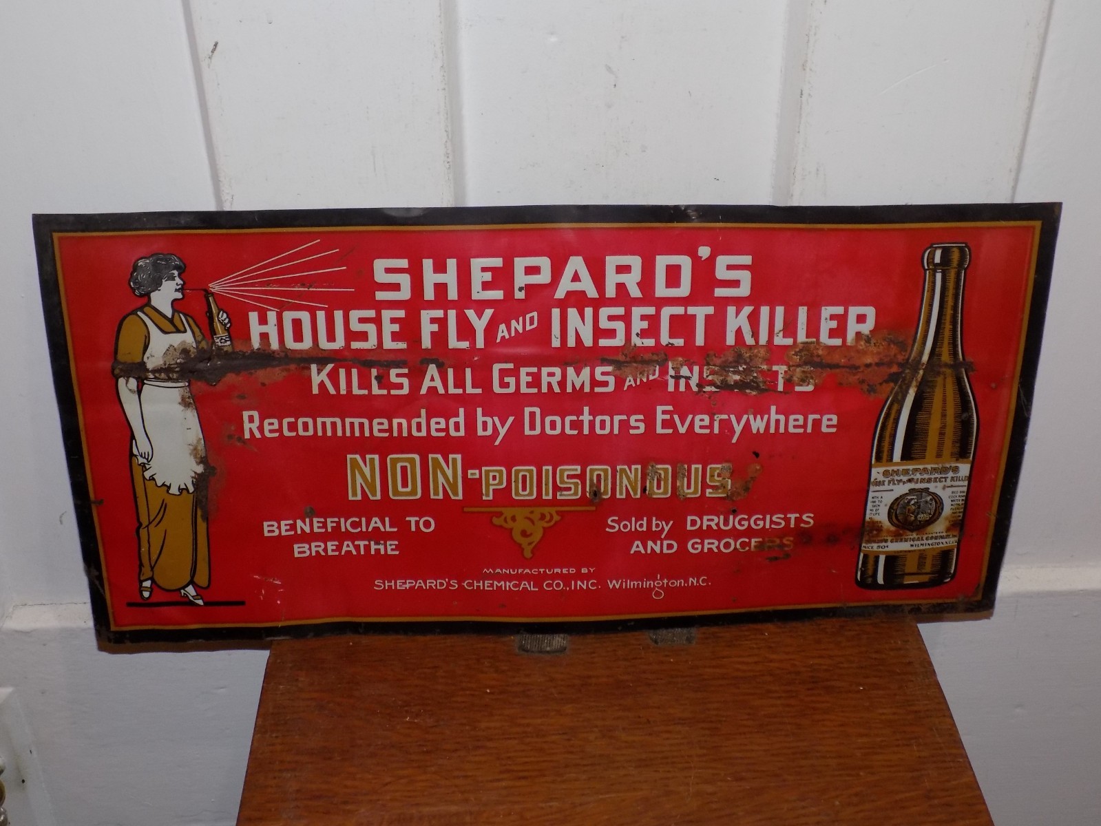 Vintage Shepard’s House Fly and Insect Killer Embossed Tin Sign