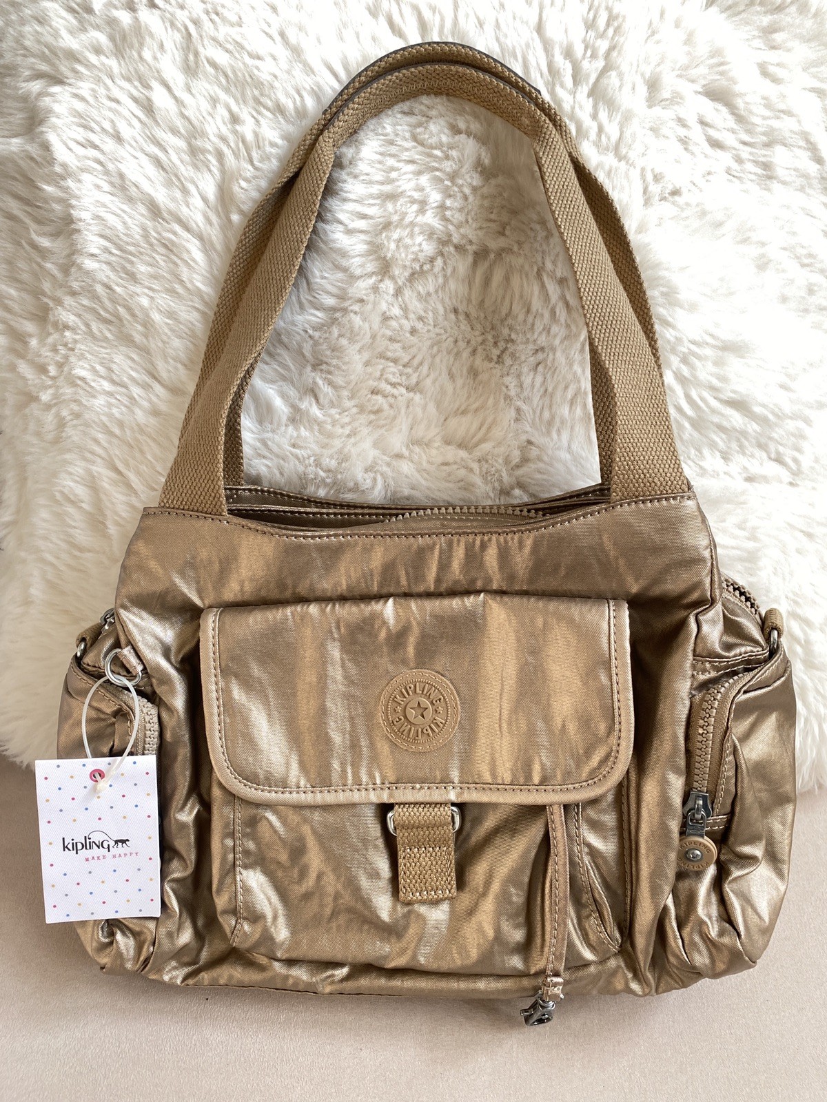 NEW Kipling Women\'s Felix Large Hobo Shoulder Bag Gold Golden Rod Metalic