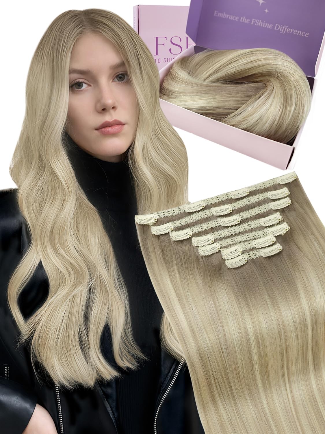 Fshine Hair Extensions Clip In Human Hair 22 Inch Light Blonde Balayage Clip In Fshine Hair Extensions Clip In Human Hair 22 Inch Light Blonde Balayage Clip In
