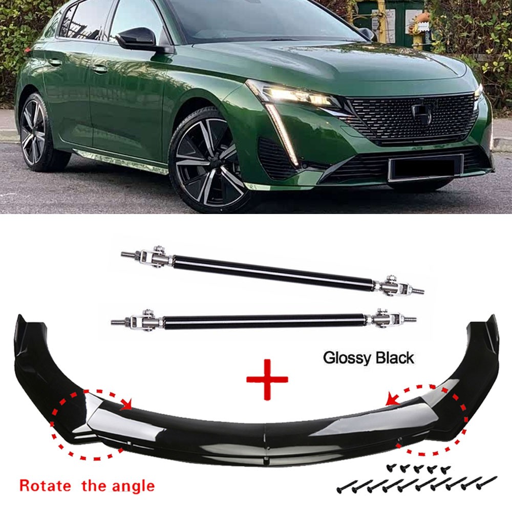 Front Bumper Lip Splitter Spoiler Body Kit Glossy Black For Peugeot 308