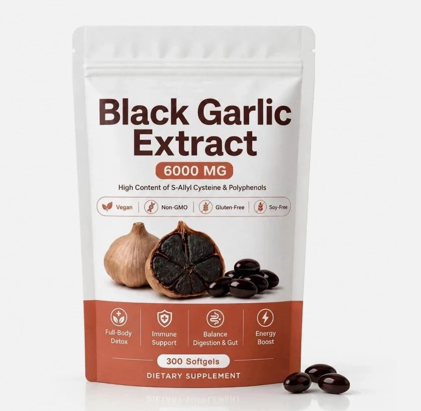 Black Garlic Extract 6000mg Softgels (300 Count) Odorless Aged Garlic Extra US