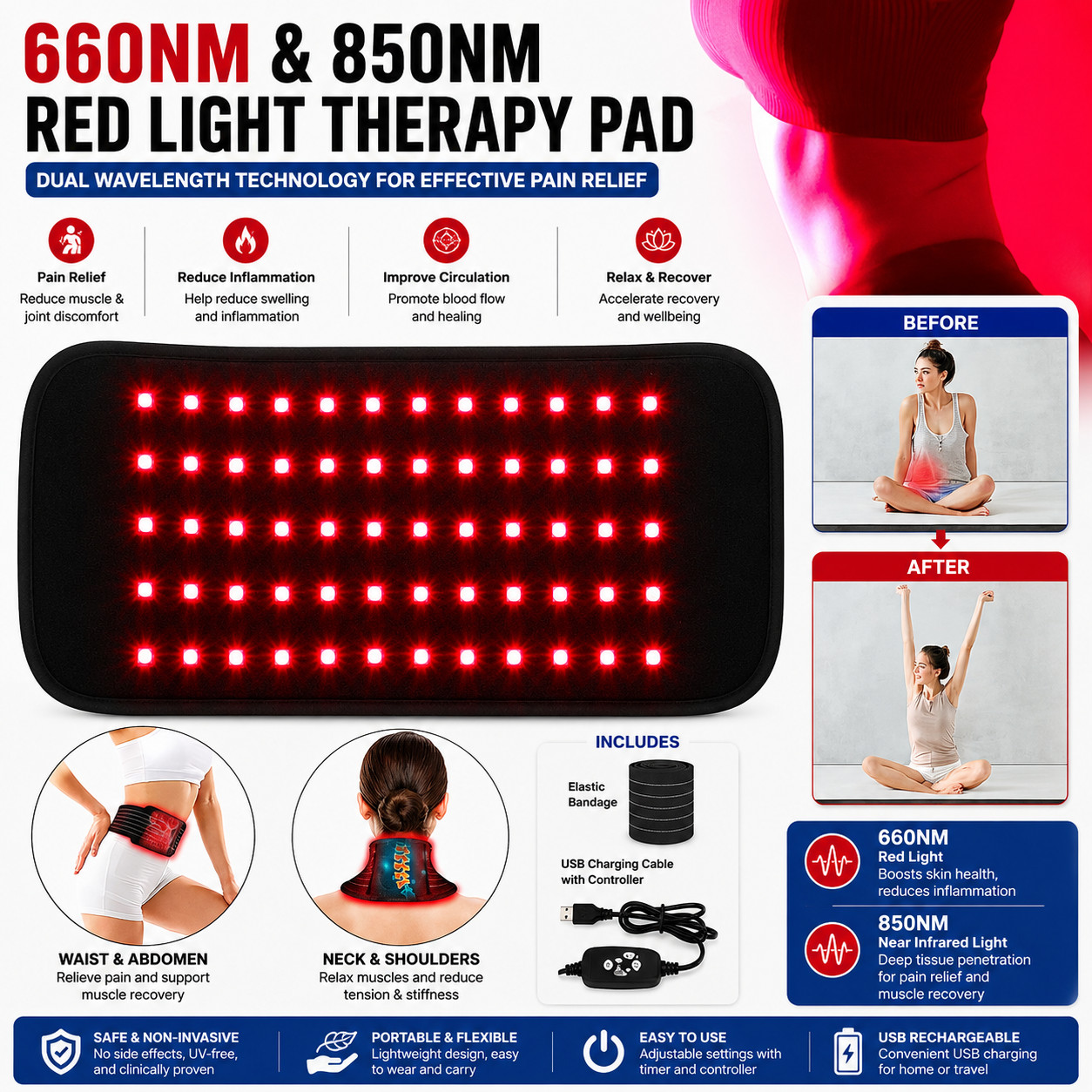 30W 660nm 850nm Near Infrared Red Light Therapy Waist Wrap Pad Belt Pain Relief 30W 660nm 850nm Near Infrared Red Light Therapy Waist Wrap Pad Belt Pain Relief