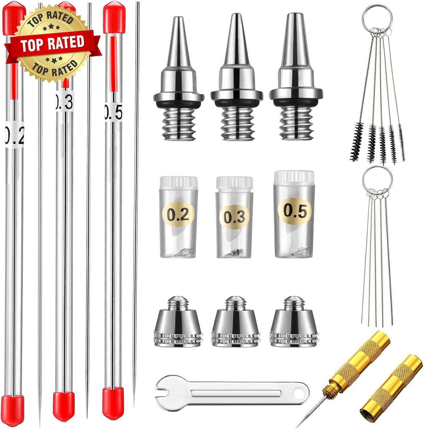 21 Pieces Airbrush Nozzle Cap Kit Airbrush Needle Replacement Parts Airbrush Nee