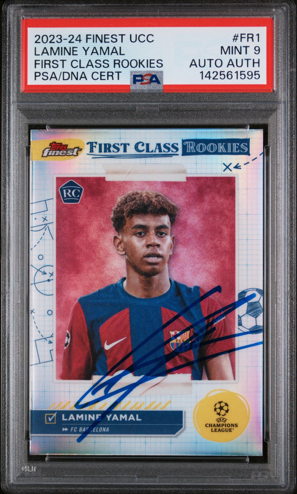 2023-24 Topps Finest UEFA CC #FR1 Lamine Yamal Refractor RC PSA MINT 9 AUTO AUTH