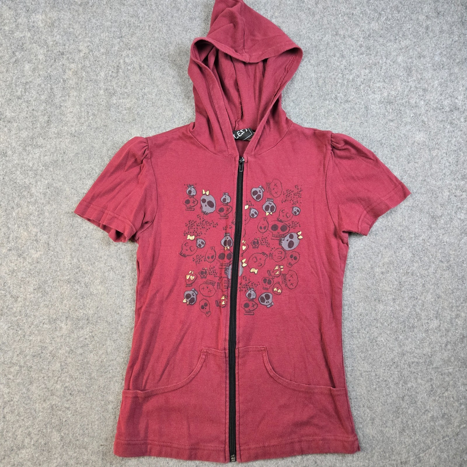 Vintage Hot Topic BLEST Hoodie Shirt Womens L Full Zip Skulls Goth Punk Babydoll
