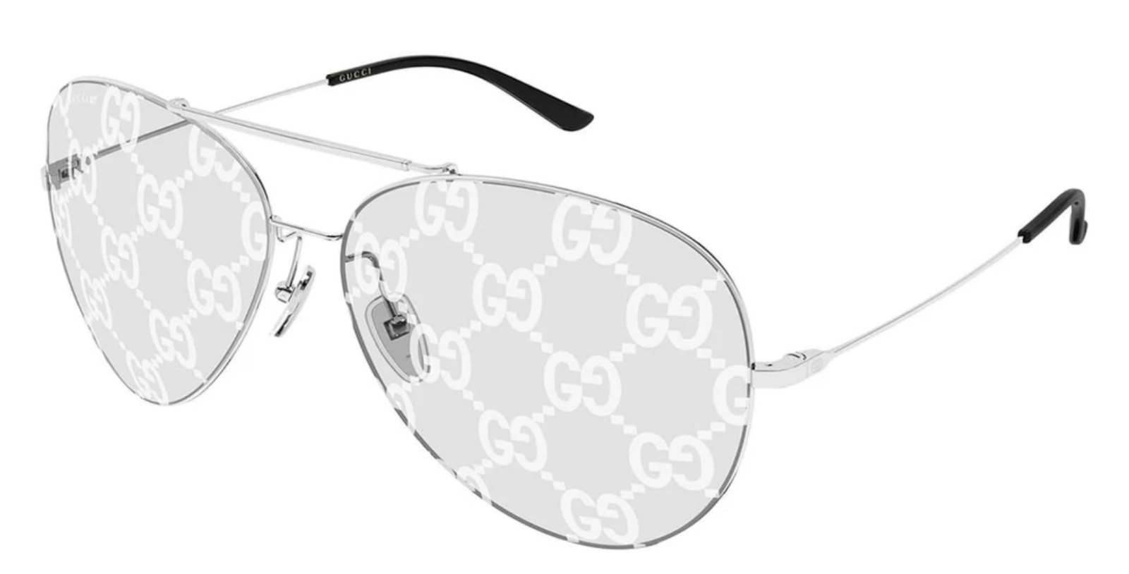 Gucci GG2172S 001 Unisex Aviator Sunglasses in Silver w. Silver GG Pattern Lens Gucci GG2172S 001 Unisex Aviator Sunglasses in Silver w. Silver GG Pattern Lens