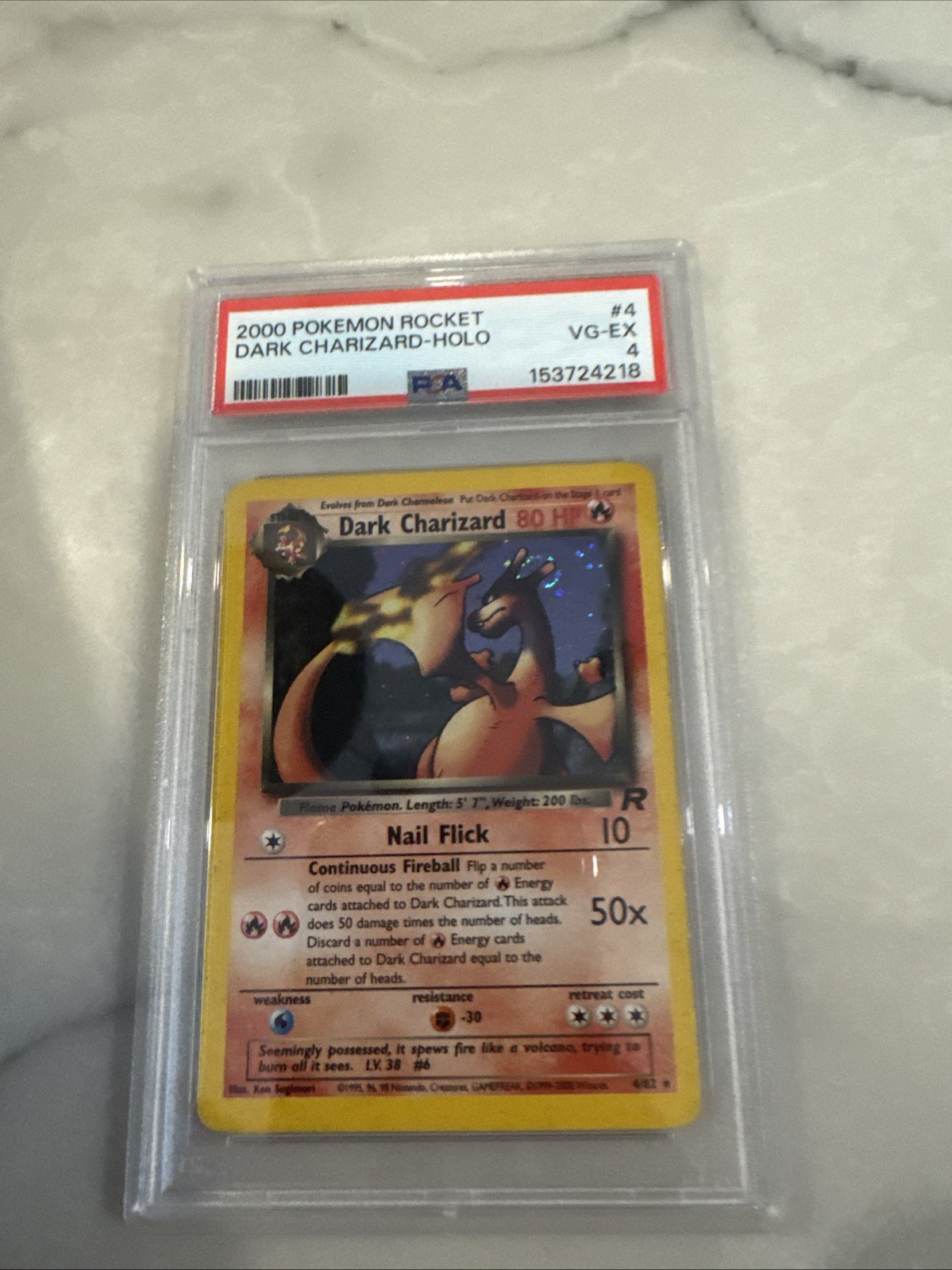 Pokemon 2000 Team Rocket Dark Charizard 4/82 Holo Unlimited PSA 4 With Swirls