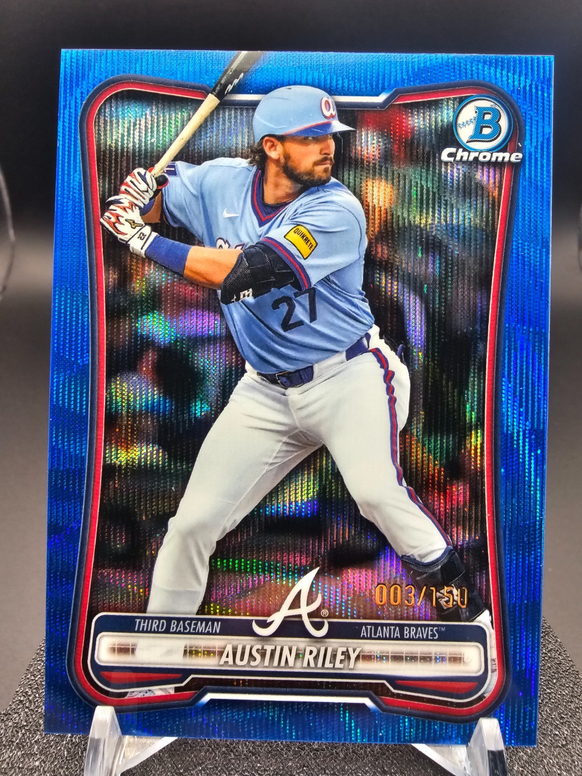 2026 BOWMAN CHROME AUSTIN RILEY BLUE WAVE REFRACTOR 3/150 ATLANTA BRAVES #92