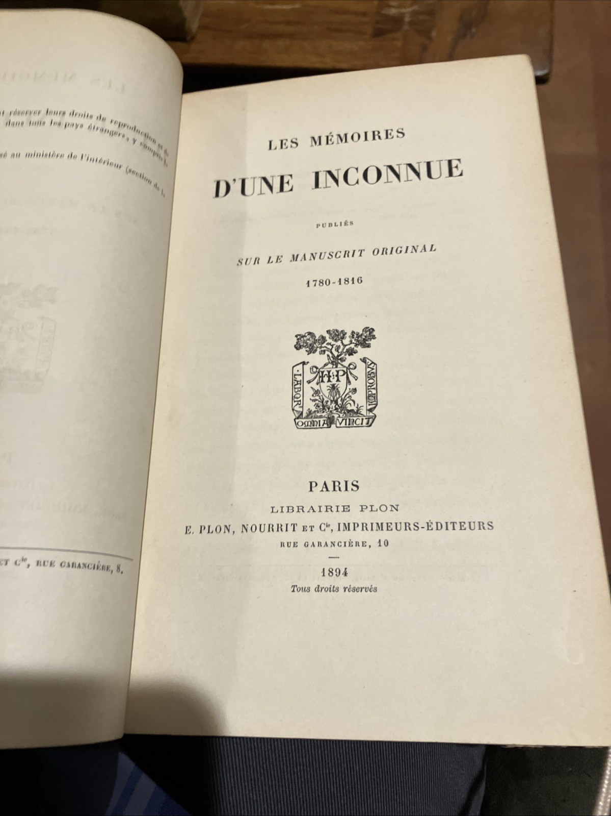 Les Mémoires d\'une Inconnue - 1894