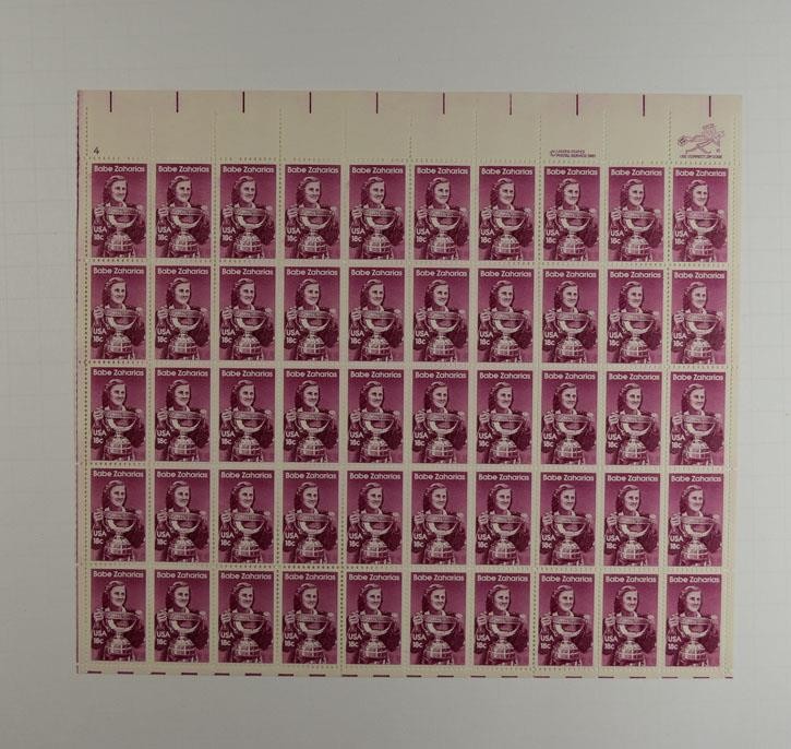 US SCOTT 1932 PANE OF 50 BABE ZAHARIAS STAMPS 18 CENT FACE MNH