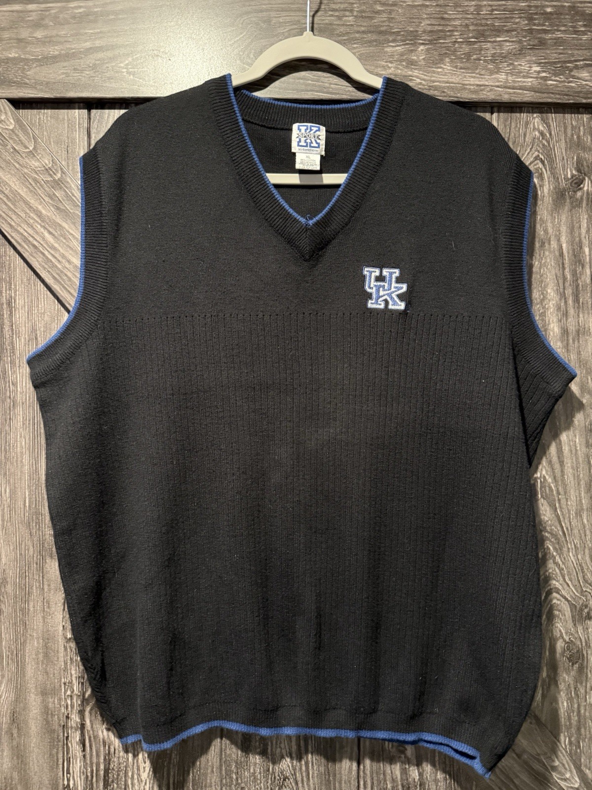 Vintage 90s University of Kentucky Wildcats Sweater Vest XL Black Blue V-Neck