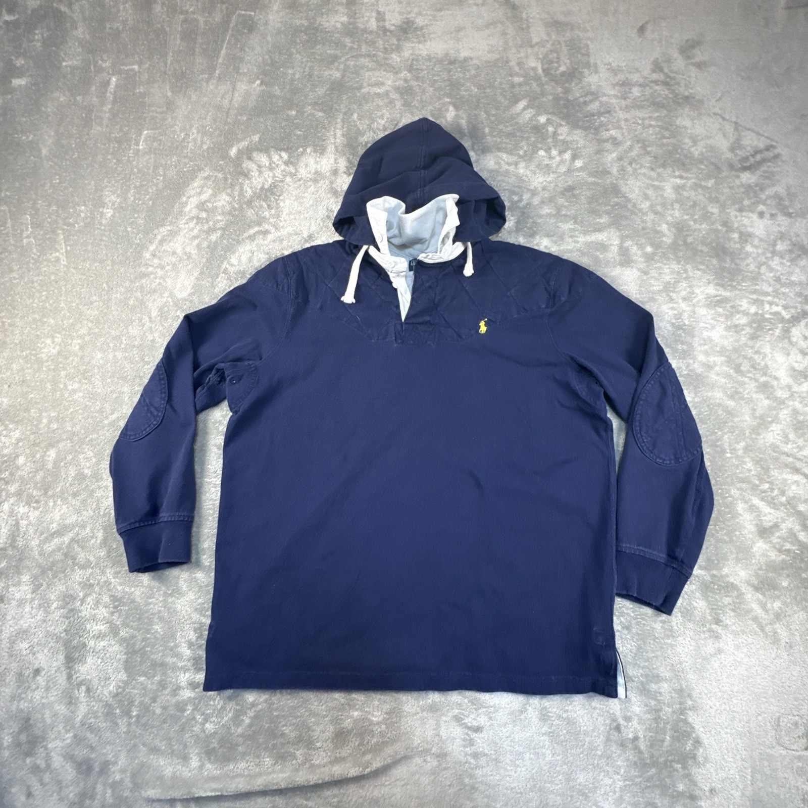 Vintage Polo Ralph Lauren Rugby Hoodie Polo Mens L Quilt Elbow Patch Preppy