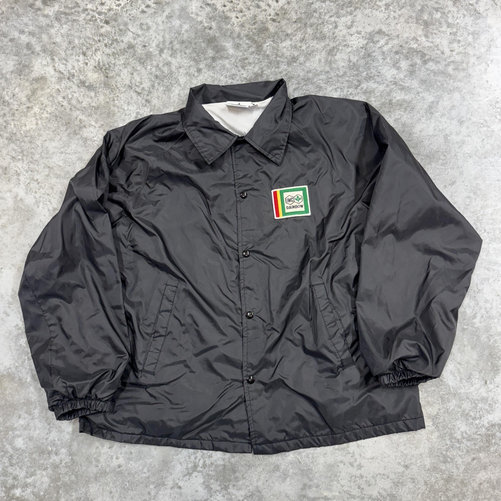 Vintage LMC Rainbow Jacket Mens XL Black Nylon K-Brand Coaches Made USA 80s