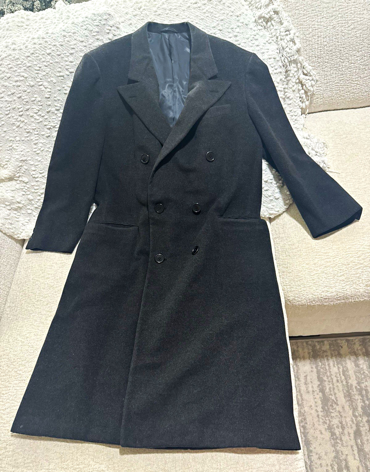 Vintage Hickey Freeman Double Breasted Overcoat Men\'s 41R 100% Pure Wool Union
