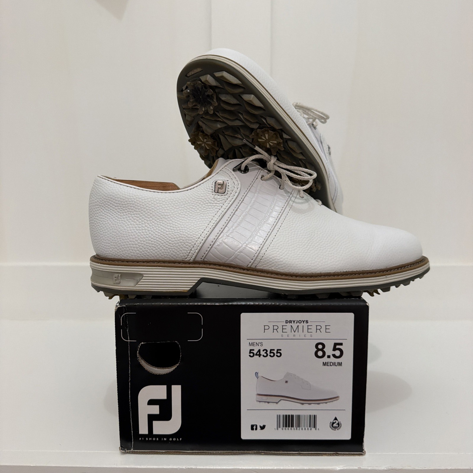 Used FootJoy Premiere Packard Golf Shoes Size 8.5 White/White 53908 Used FootJoy Premiere Packard Golf Shoes Size 8.5 White/White 53908
