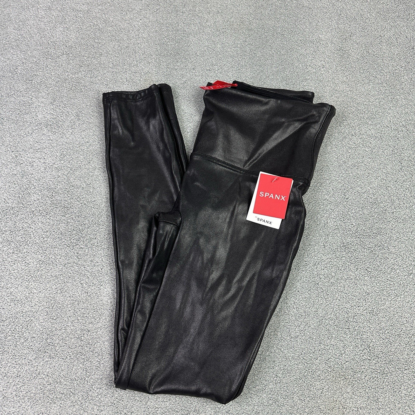 Spanx Faux Leather Leggings Womens L Black  Stretch Slimming Edgy Vegan NEW