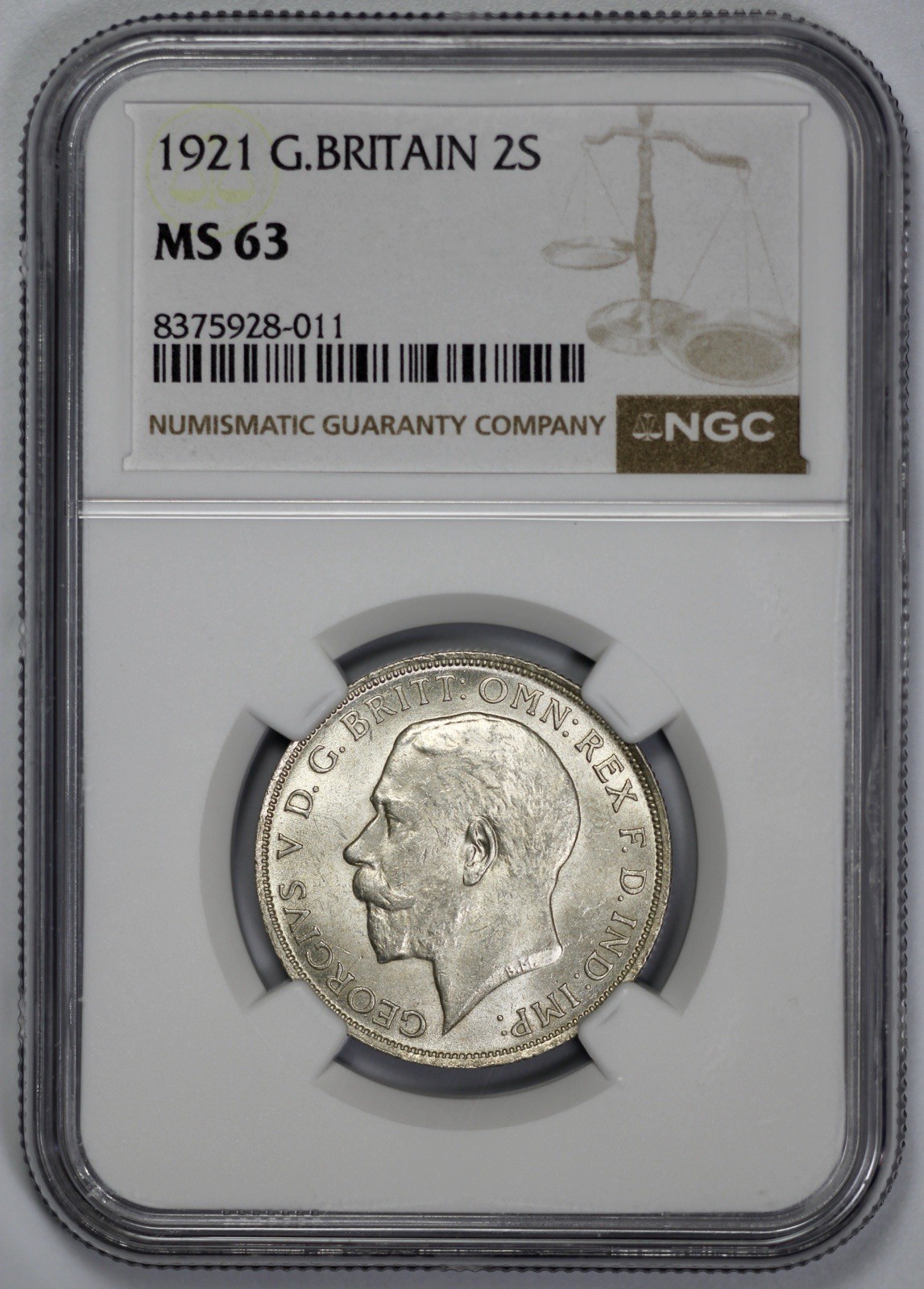1921 Great Britain Silver 2 Shilling NGC MS 63 Florin