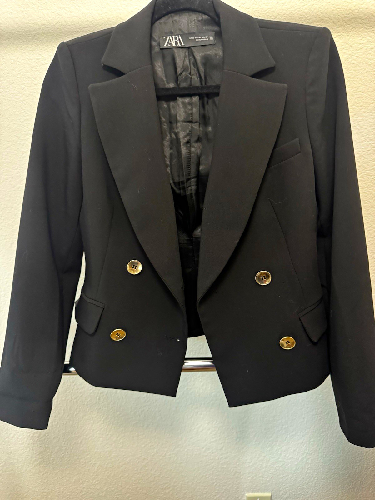 ZARA Double-Breasted Peak Lapel Black Blazer Jacket XS L’agence inspired