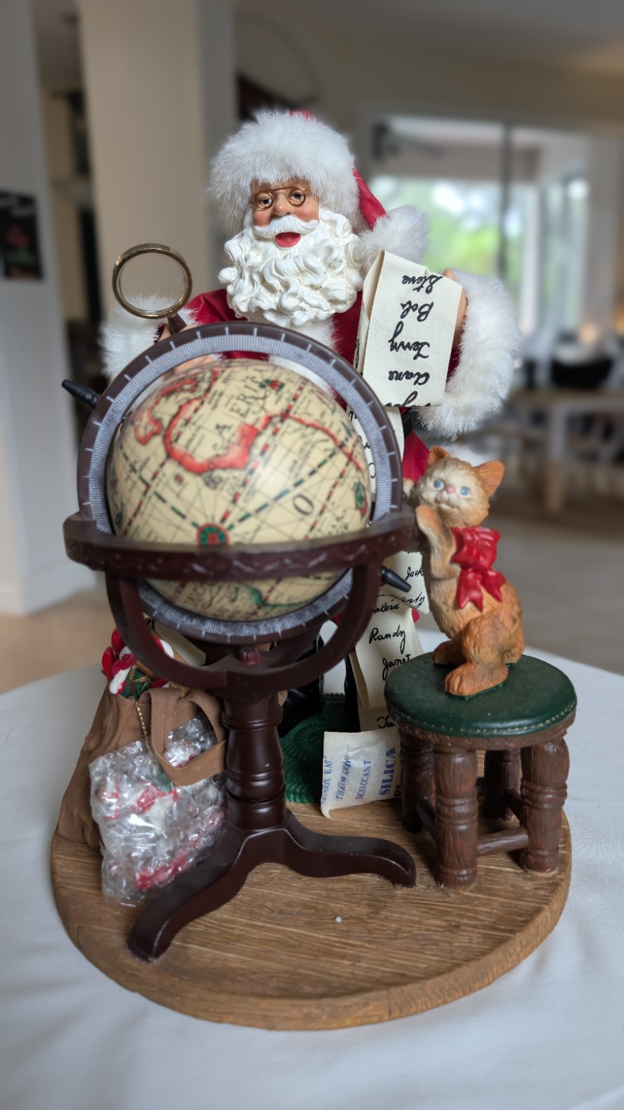 Vintage Kirkland Painted Paper Mache Santa w/ Globe, new in box Christmas
