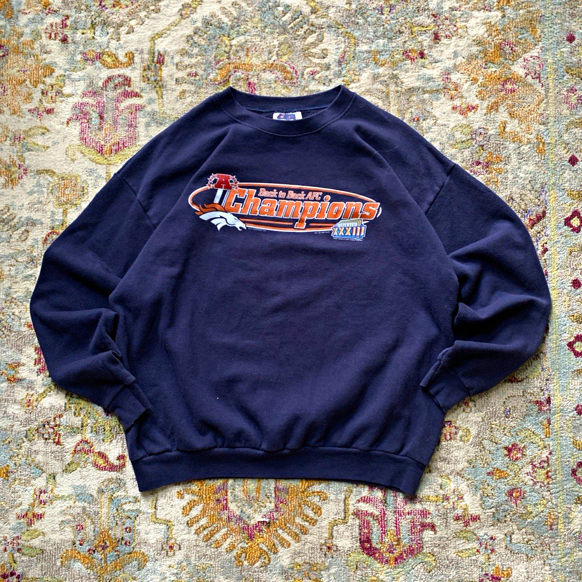 Logo 7 90s Denver Broncos Super Bowl XXXIII Crewneck Sweatshirt XL Navy NFL Logo 7 90s Denver Broncos Super Bowl XXXIII Crewneck Sweatshirt XL Navy NFL