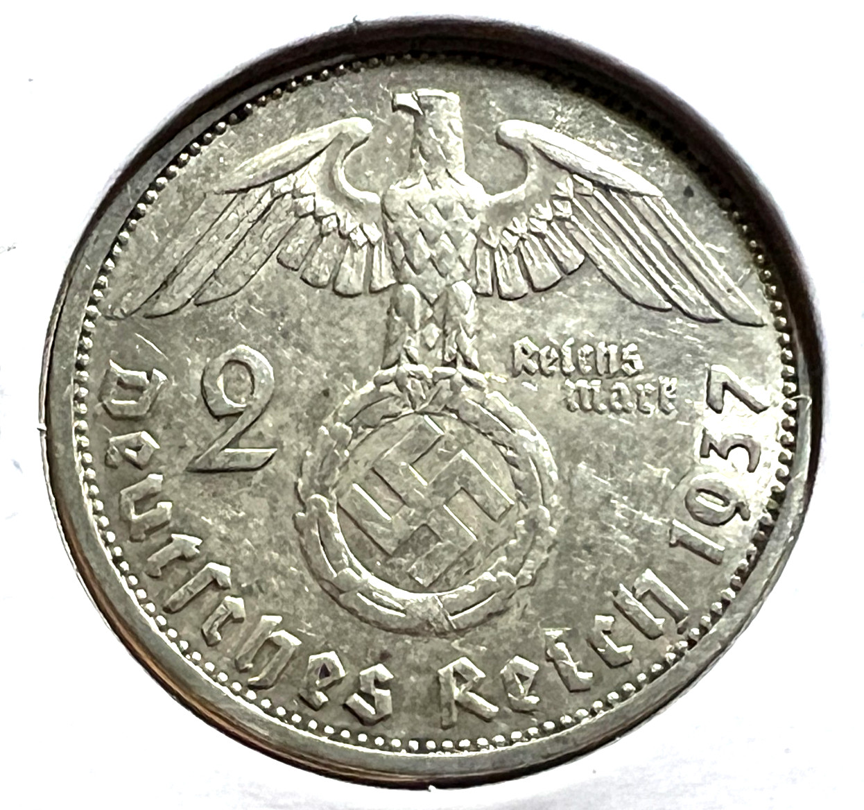 1937-F  GERMANY  SILVER 2 REICH MARKS NICE COIN