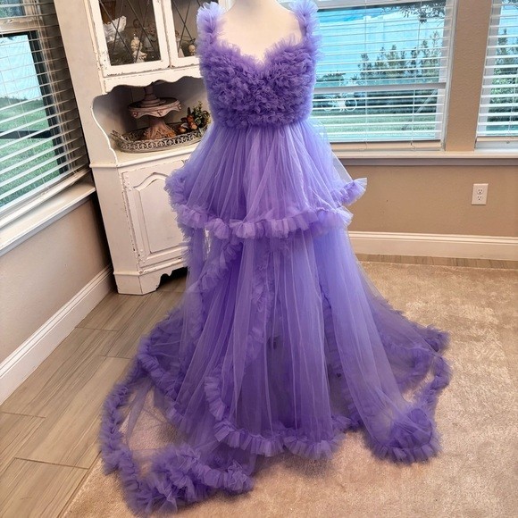 NEW Tulle Maternity Dress for Photoshoot Bridal Robe Purple NWOT Size M