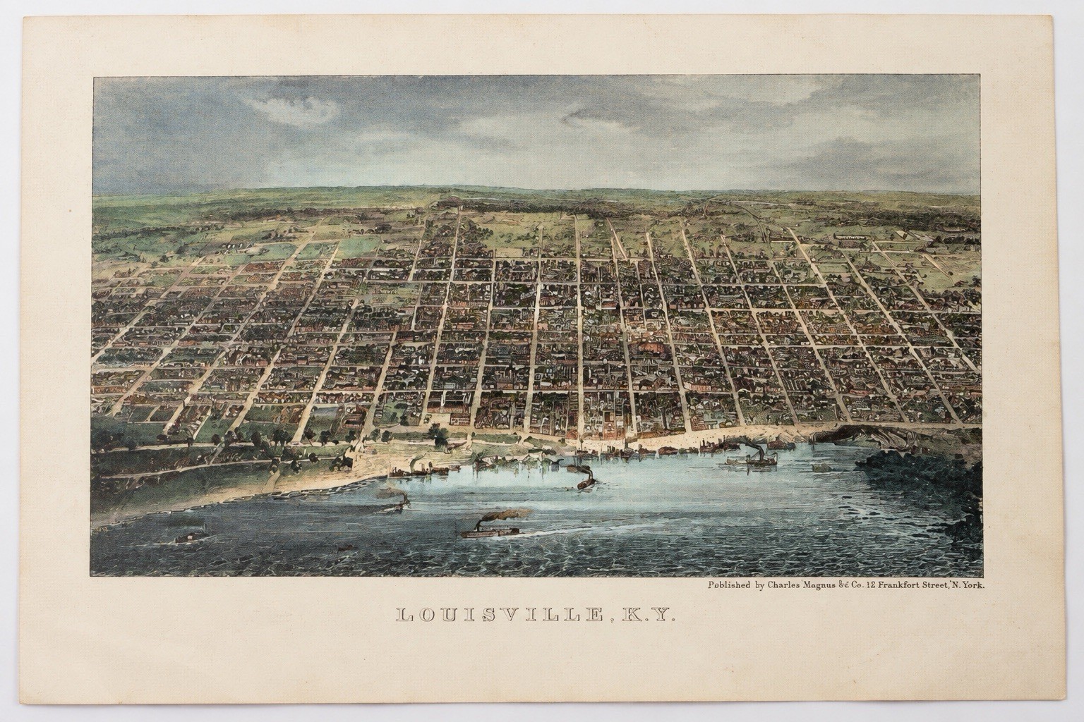 Antique Charles Magnus Louisville KY Hand Colored Pictorial Lettersheet c.1860