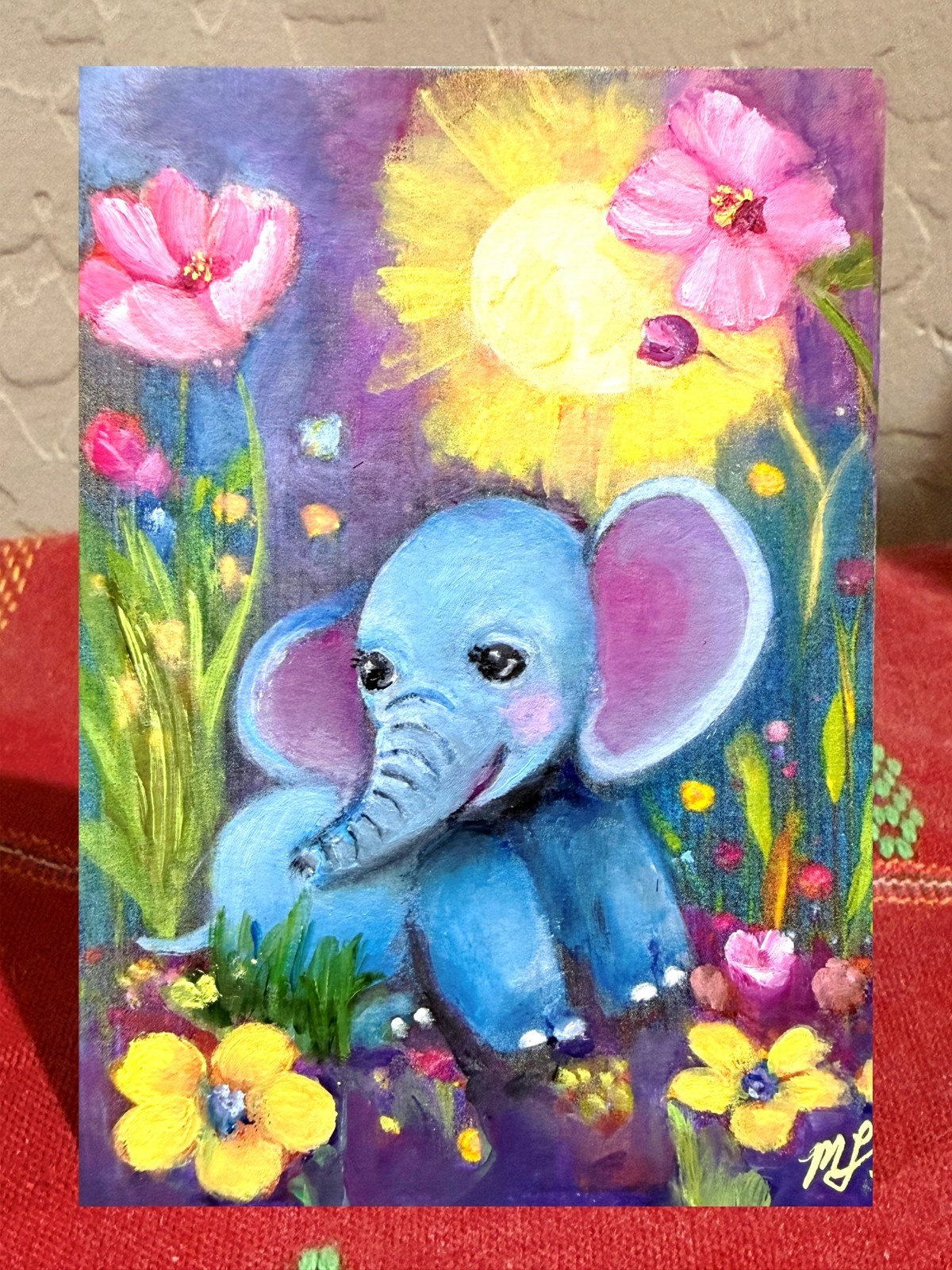 ACEO Baby Elephant Contemporary Oil Painting signed on Art Paper 3.5x2.5 OOAK ACEO Baby Elephant Contemporary Oil Painting signed on Art Paper 3.5x2.5 OOAK