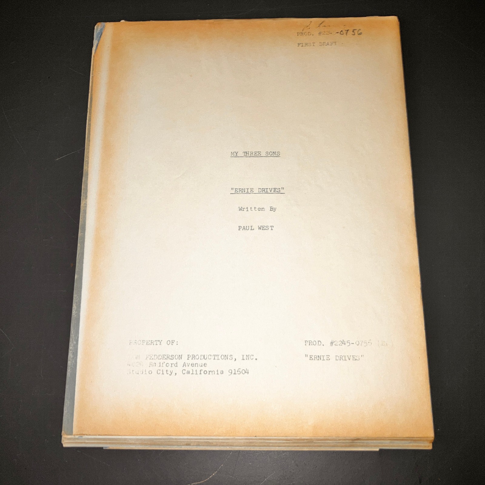 MY THREE SONS (1971) “Ernie Drives” Original Carbon Script TV Episode COA