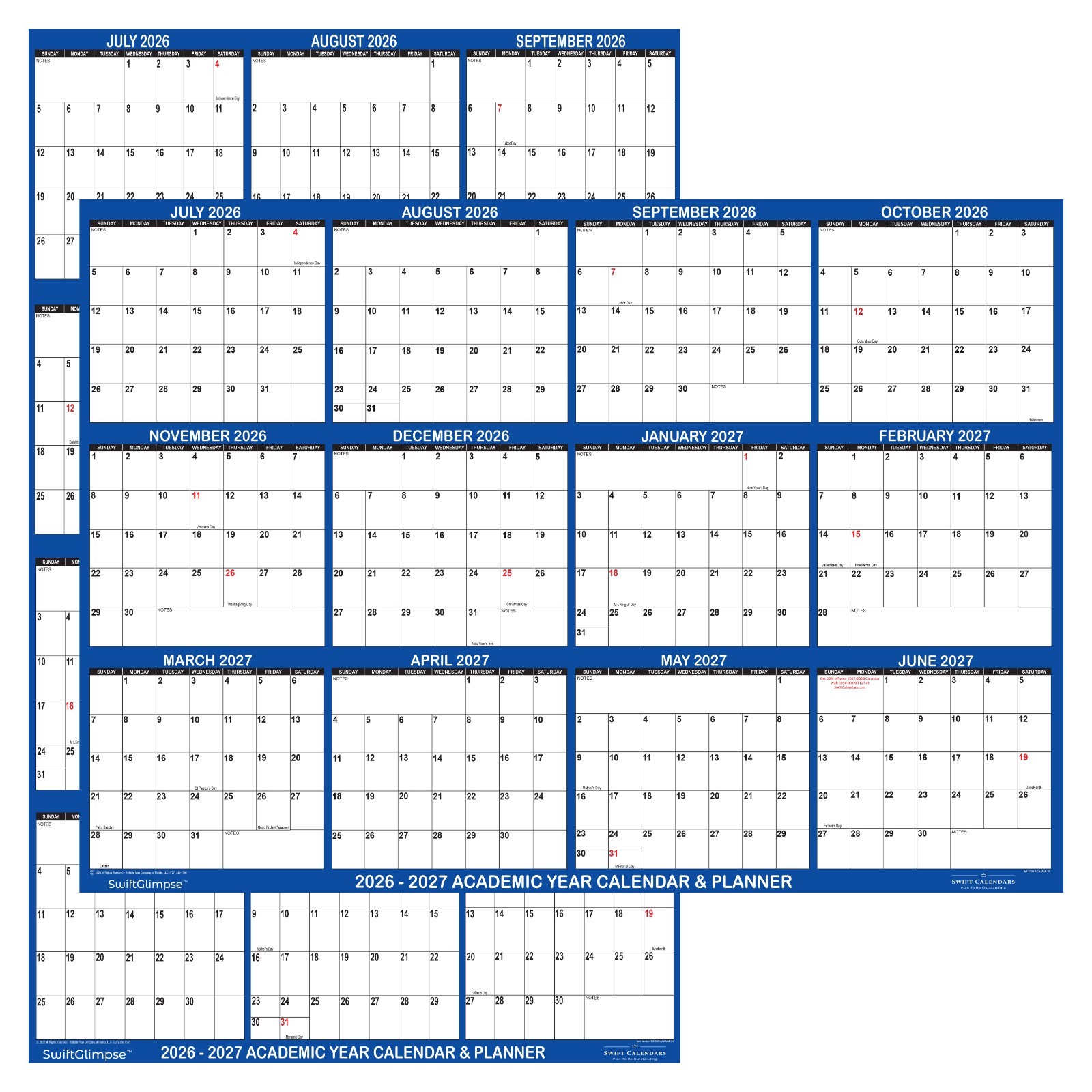 2026-2027 Academic Wall Calendar 24x36 Erasable Mid Year Wall Planner Dry Erase