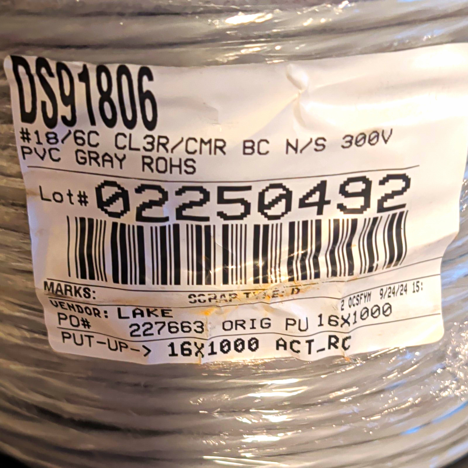 DS91806 Communications Cable 1000 ft Gray 1000ft
