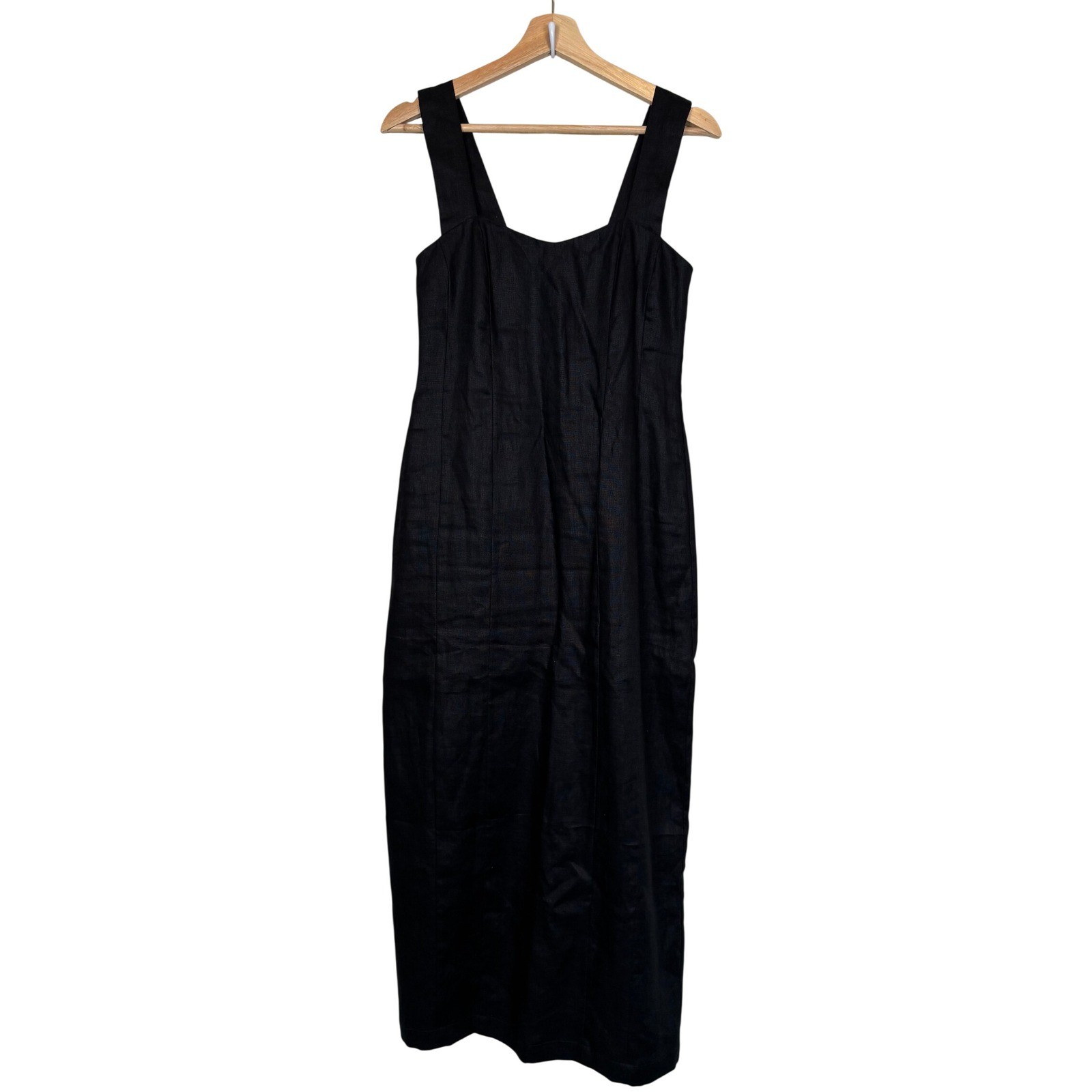 DISSH Willow 100% Linen Square Neck Long Dress 4 Black Cocktail Vacation