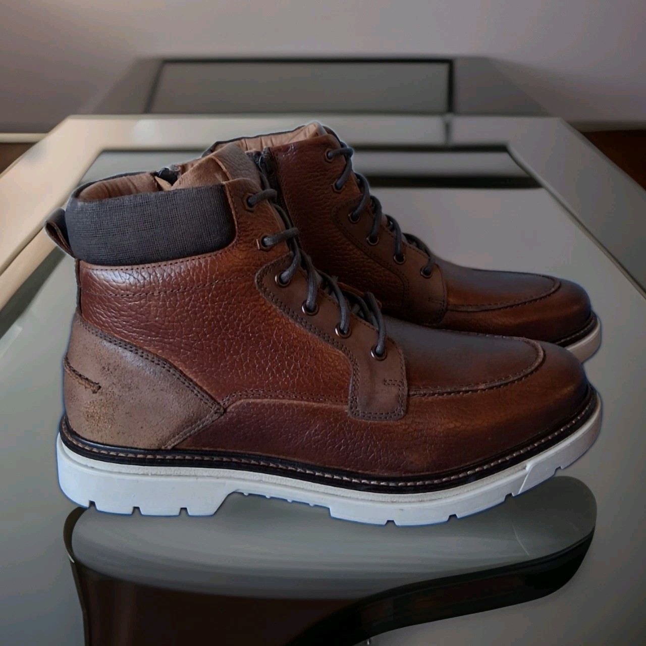 NWOB Franco Fortini Mens Ken Cognac Leather Ankle Lace Up Lug Boots Sz 13 