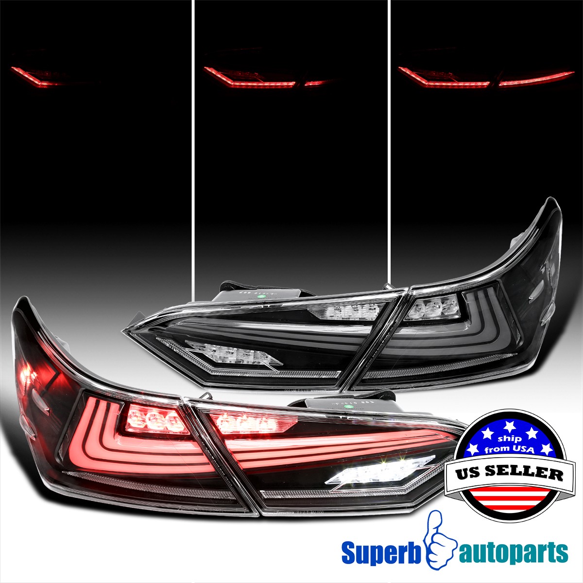 Fits 2018-2022 Toyota Camry Sequential LED Tail Light Rear Brake Lamp Black