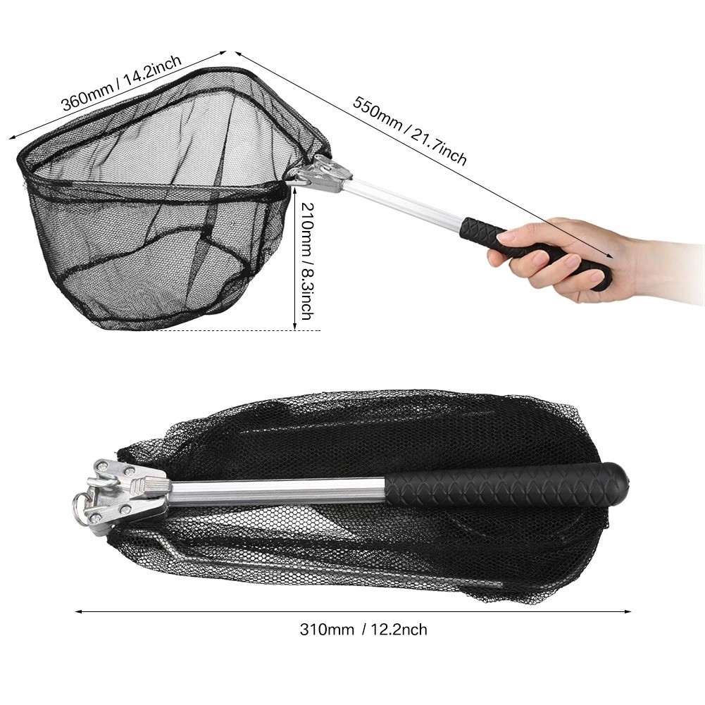 Telescopic Folding Aluminum Handle Fishing Landing Net 3 Section Extending Pole