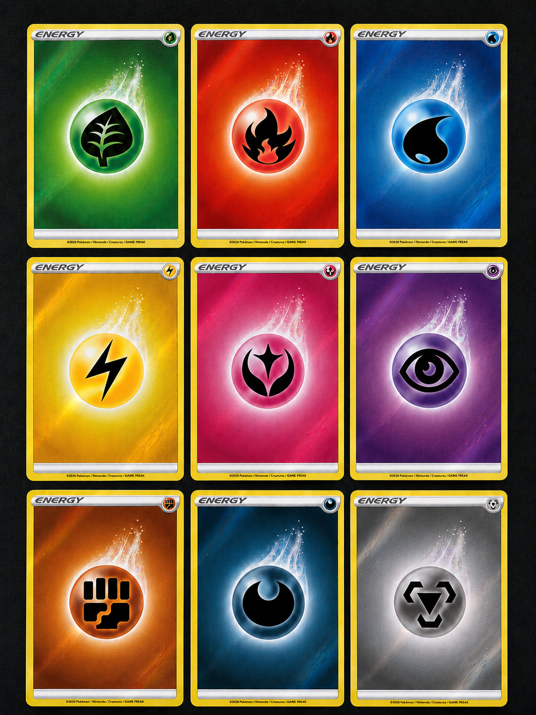 2020 Pokémon TCG Sword & Shield COMPLETE SET Holo Energy LOT OF 9 Near Mint 2020 Pokémon TCG Sword & Shield COMPLETE SET Holo Energy LOT OF 9 Near Mint
