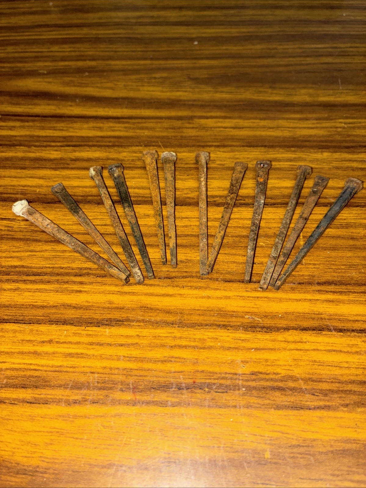 12 Antique 2.5” Wrought Iron Square Head Hand Forged Barn 8d Cut Nails Early