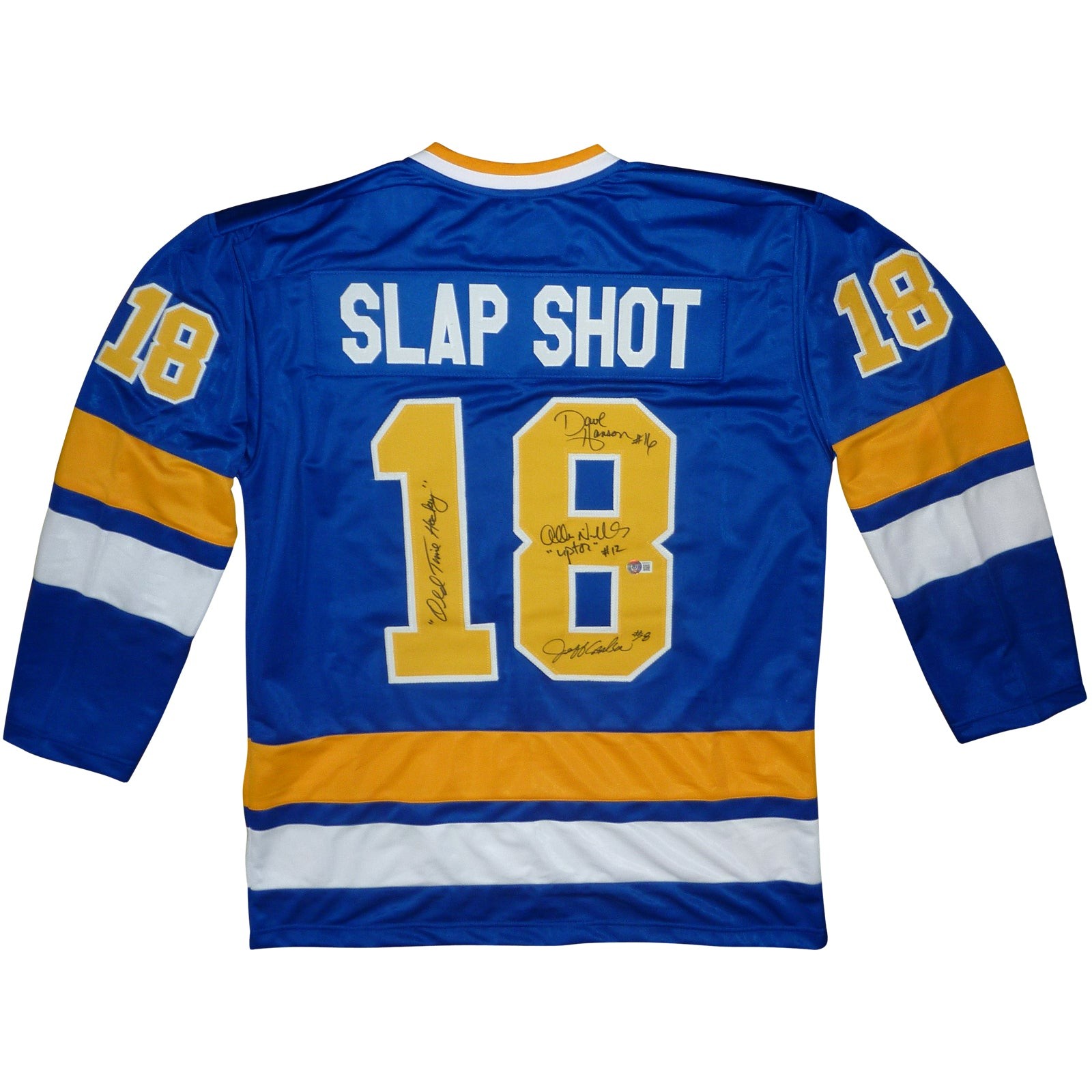 Hanson Brothers Autographed Slap Shot Movie Chiefs (Blue #18) Custom Hockey Jers
