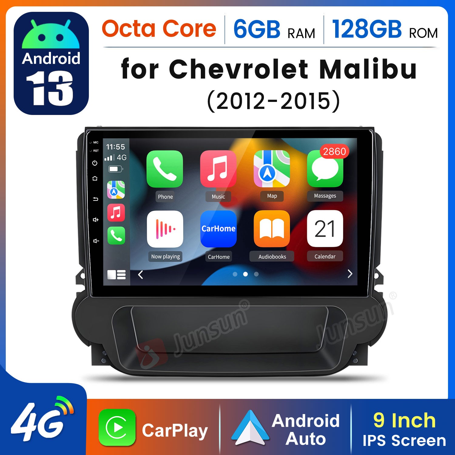 6+128GB Carplay For Chevrolet Malibu 2012-2015 Android13 Car Stereo Radio GPS 9\