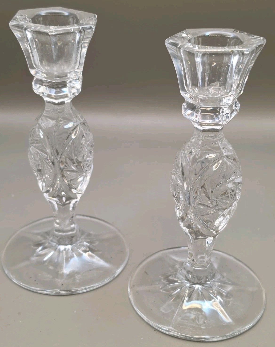 Vintage Pair Candlesticks \'Crystal Clear\' 24% Lead Crystal Pinwheel Vintage Pair Candlesticks \'Crystal Clear\' 24% Lead Crystal Pinwheel