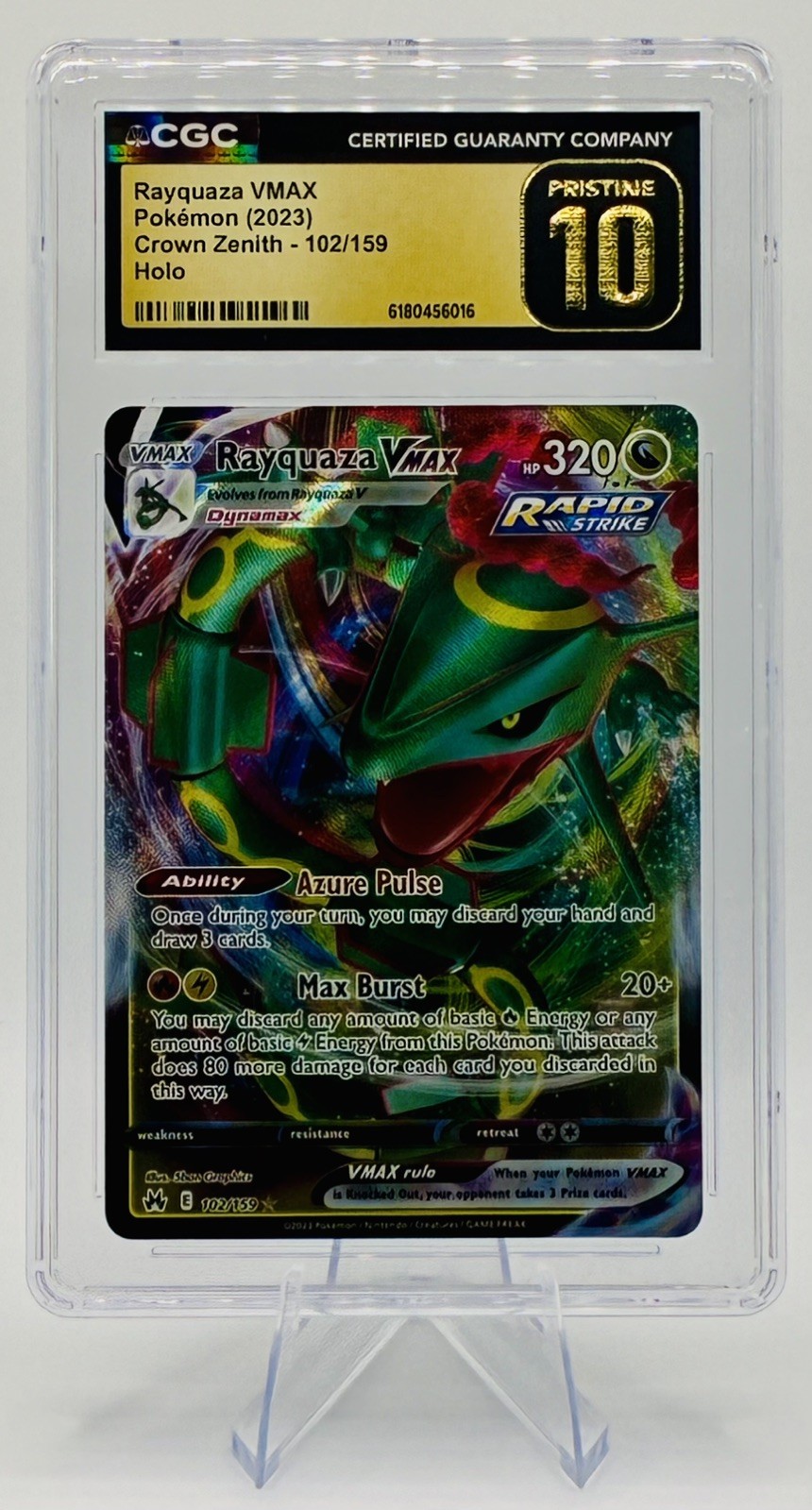 2023 Pokemon Crown Zenith Rayquaza VMAX 102/159 Holo CGC Pristine 10