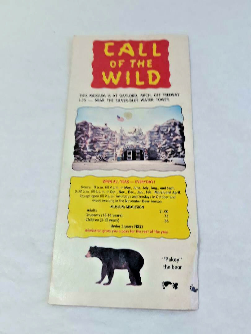 Vtg 1972 Call Of The Wild Museum Gaylord, Michigan Road Map Brochure ~Ships FREE