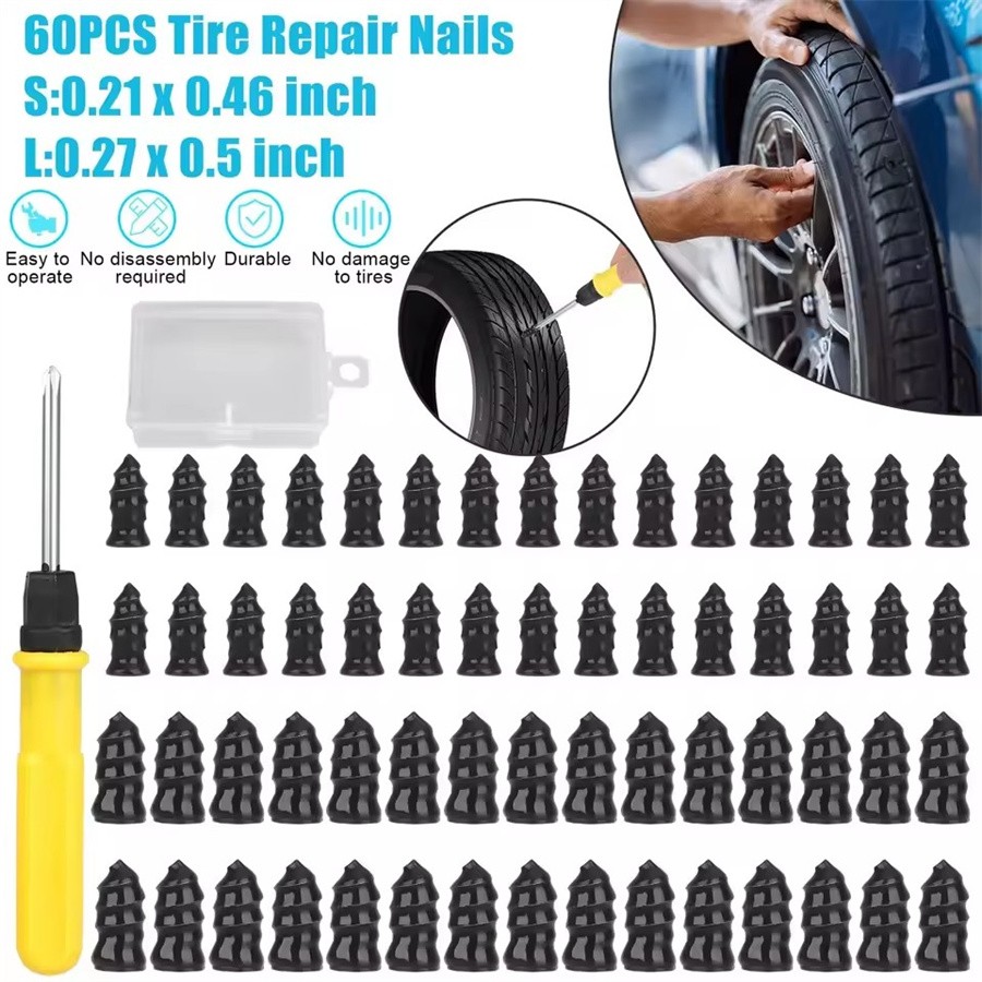 100Pcs Tire Repair Rubber Nails Tyre Puncture Repair Screws Kit w/ Screwdriver