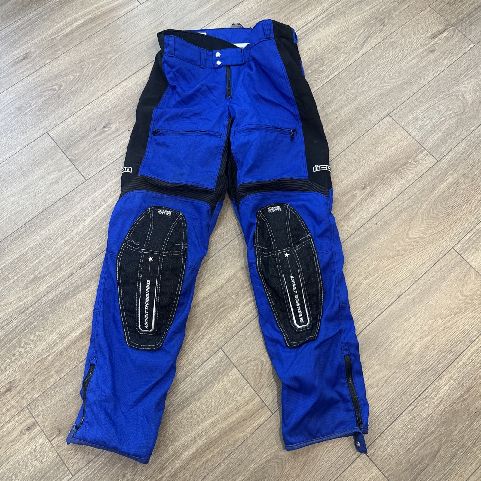Vintage Icon Asphalt Technologies Motorcycle Riding Pants Blue Rare Y2K Sz 38L